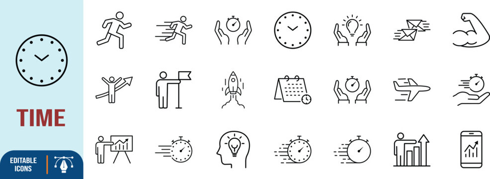 Time speed productivity progress icons. clock icon set, stopwatch icon set, rocket icon set