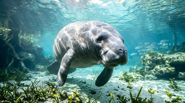 Florida manatee swimming underwater in crystal river citrus county