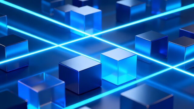 Blue cubes and glowing lines