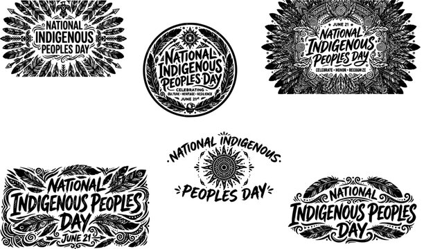 National Indigenous Peoples Day SVG Bundle with Headdress, Sunburst, Grunge, Script, and Bold Typography Badge Designs for Cultural Awareness Shirts, Stickers, and Decor