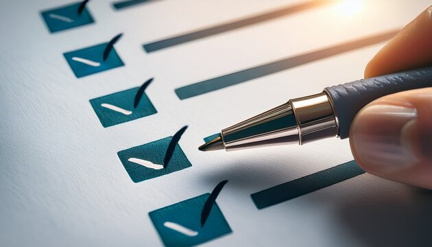 a close up of a pen marking checkboxes on a task list symbolizing organization productivity and the satisfaction of completing goals