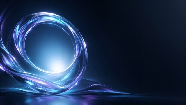Futuristic digital portal made of liquid glass on a dark background with spacious copy space. Technology background for innovation, AI and branding.