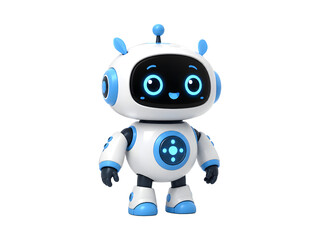 Fototapeta premium 3D Cute White Robot Standing and Smiling. Futuristic AI Chatbot, Smart Assistant, Automating Machine, and Cyber Character Icon Isolated on White Background.