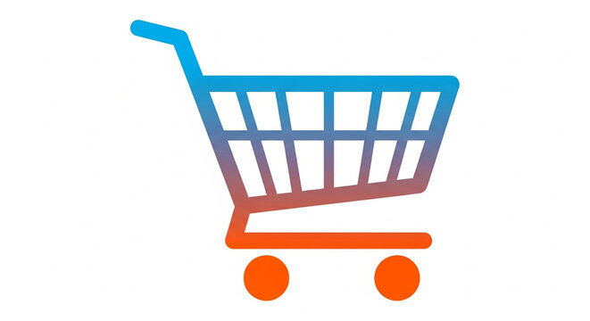 A simple vector shopping cart icon designed with clean lines and bright colors for digital use.
