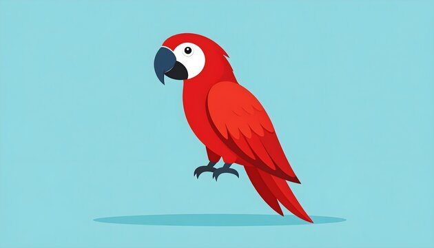 Bright red macaw parrot perched with wings slightly open against blue background