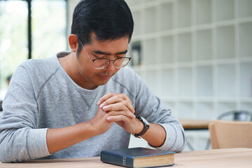 Fototapeta premium Christian Prayer With Bible For Religious Faith Worship Devotion And Spiritual Guidance