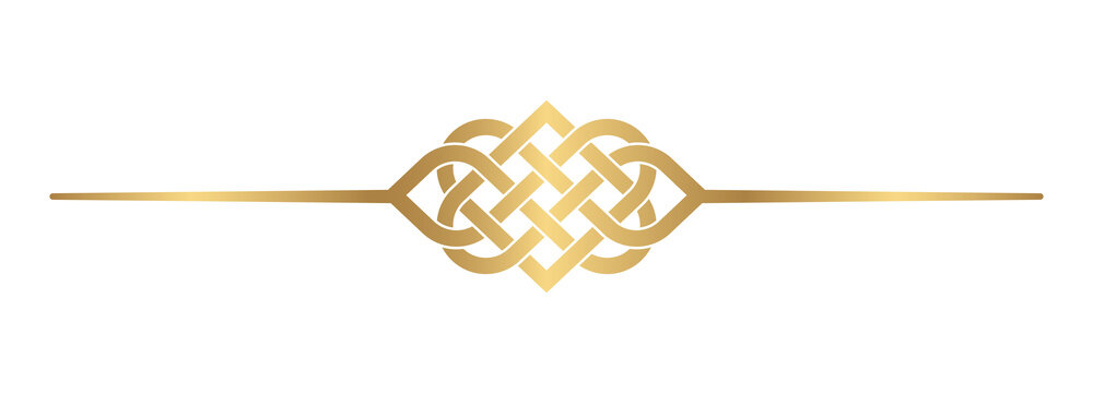Golden decorative divider with celtic knotwork pattern isolated on transparent background
