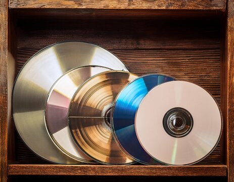 organized cds on wooden shelves