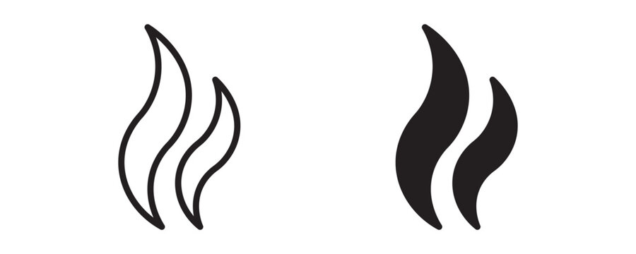 Smoke steam icon set, vapor cloud and hot air emission symbol, outline and solid style. Vector illustration.