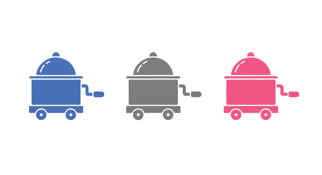 Three colorful robot icons in blue gray and pink with simple design and playful appearance