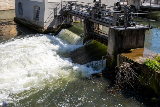 Regnitz river weir in Bamberg