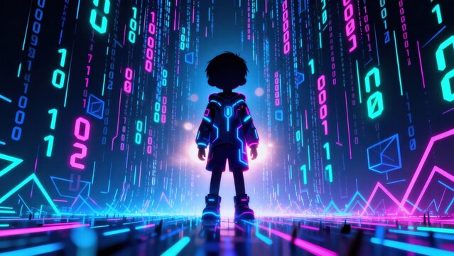 Silhouette of figure in digital matrix