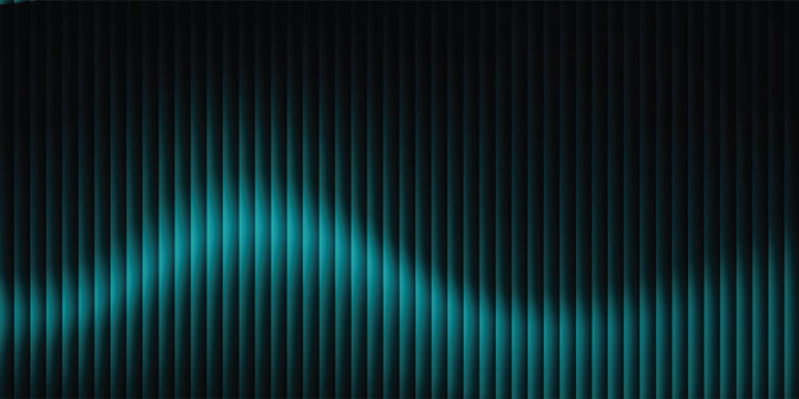 Abstract futuristic dark cyan background with vertical parallel stripes and a dynamic glowing wave pattern. Modern tech backdrop with deep teal gradients and 3D textured bars for cyber security