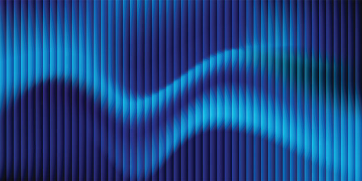 Abstract futuristic blue background with vertical parallel stripes and a dynamic glowing wave pattern. Modern corporate tech backdrop with deep blue gradients and 3D textured bars for web banners,