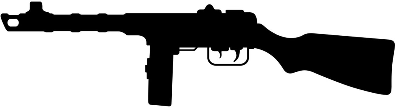Soviet Russia PPSh-41 Submachine Gun Silhouette Vector Illustration