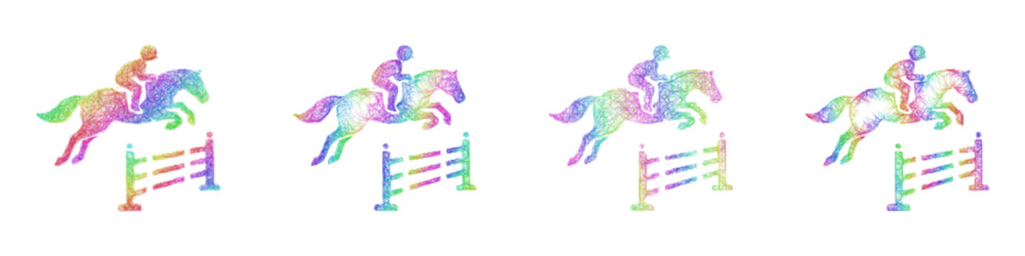 Multicolored sketch show jumping icon design set