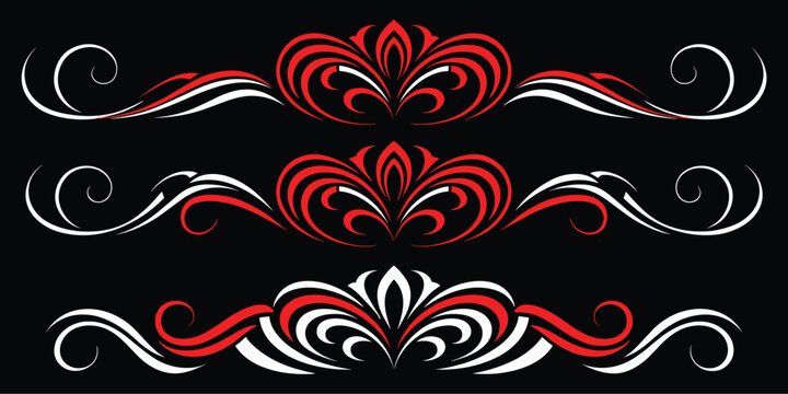 Floral Pinstripe Art Collection Featuring Retro Motorcycle and Car Ornaments for Tattoo Designs, Apparel Graphics and Painting Templates