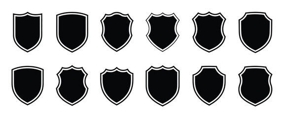 Police badge shape with black shield silhouettes representing protection, law enforcement, and sports badge identity design ©  Masud Khabir