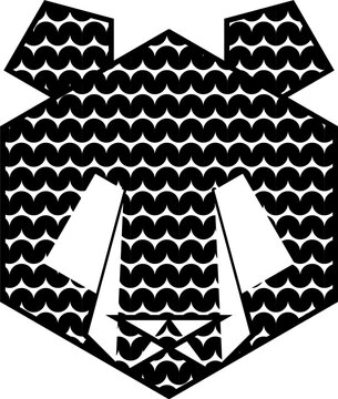 Geometric panda head illustration, Wavy pattern panda icon, Abstract black and white panda art