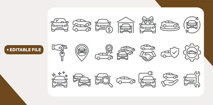 Automobile and car dealer editable stroke outline icon isolated on white background flat vector illustration.