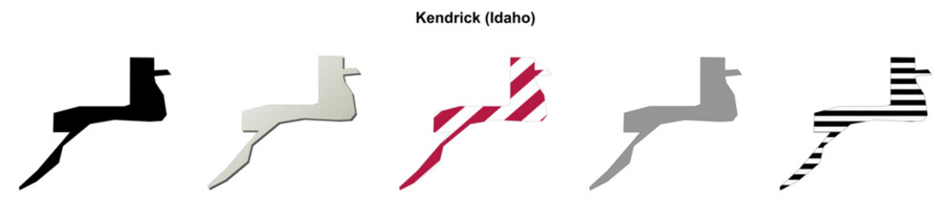 Fototapeta premium Kendrick (Idaho) blank outline map set