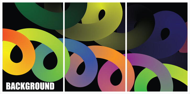 Vibrant colorful rings overlap in a dark abstract background composition