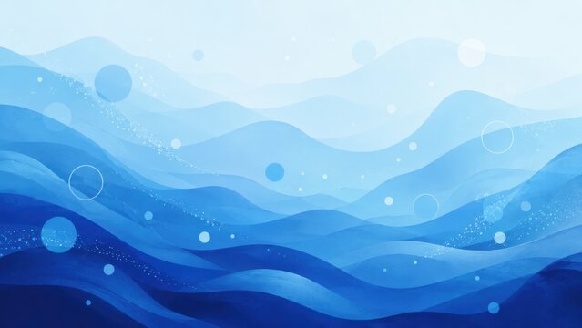Abstract layered blue waves with circular light elements