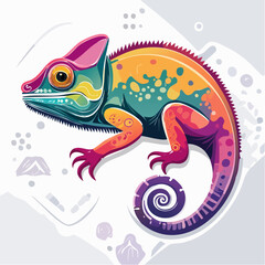 Fototapeta premium Vibrant Chameleon Illustration with Swirling Tail