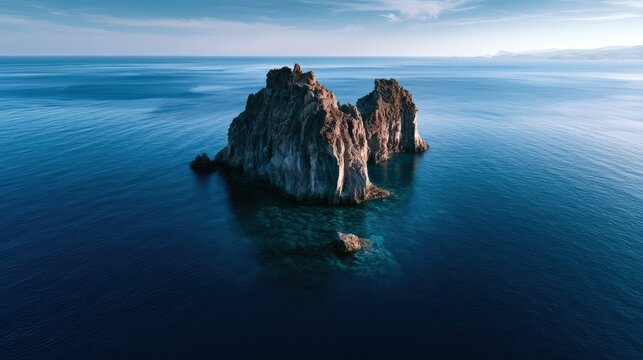 Dramatic Sea Stack Formation Rising From Blue Ocean Water