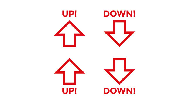Red arrows pointing up and down, each with accompanying text, isolated on a white background.