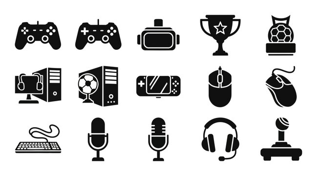 Gaming, Esports Icons Set, 16 Black Vector Graphics, Esports Elements, Gaming Symbols