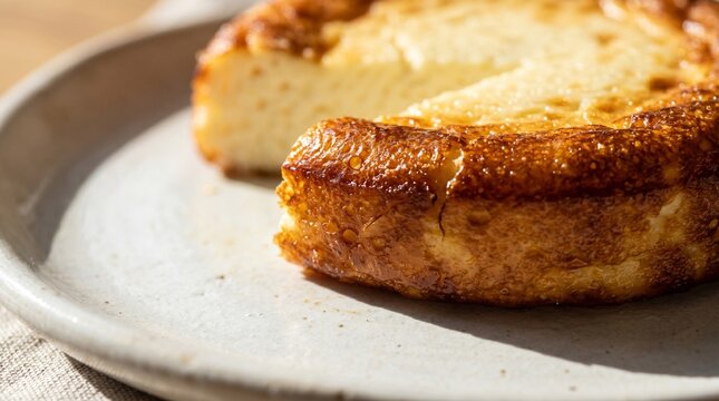 Macro crispy edge of Moldovan sweet curd cheese medallion