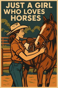 ust a Girl Who Loves Horses Retro Vector Illustration
