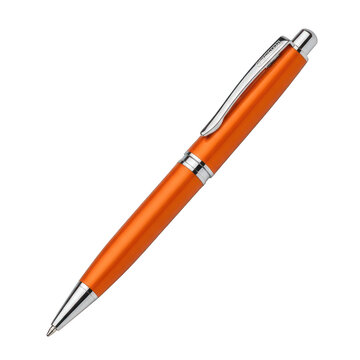 Sleek orange pen with silver accents and a smooth design