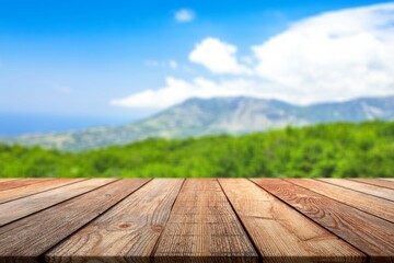 Fototapeta premium Landscape background and wooden table top