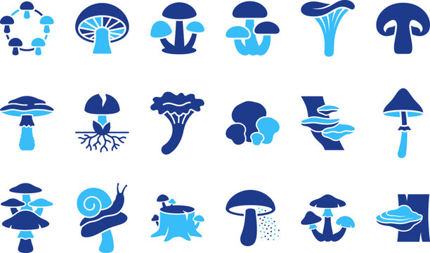 Mushroom icons fungus nature wild forest food edible poisonous foraging mushroom types forest woodland foraging growth nature wild fungus edible.