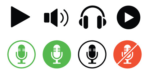 Fototapeta premium Speaker headphones and microphone status indicators graphic showcasing media control icons for recording, streaming, and communication applications.