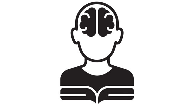 Person with Brain Illustration Reading a Book Featuring Knowledge, Education, Learning with Study and Mind Elements for Intellect, Thinking Projects,