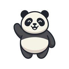 Fototapeta premium Cute cartoon panda waving hello with a friendly smile, isolated on a white background, perfect for children's designs