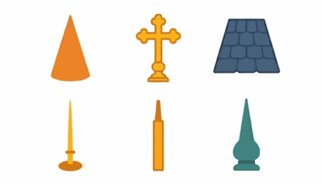 church steeple, cross, and spire icons, architecture symbols, religious building elements