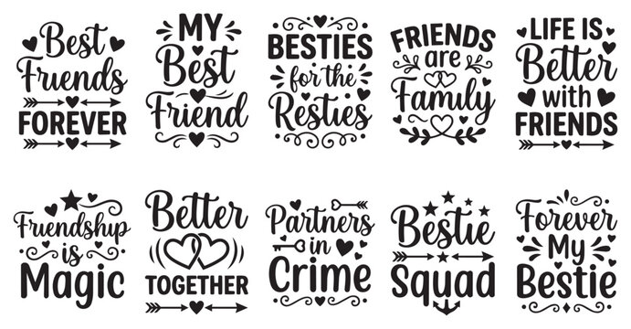 Best Friends Typography Quotes Bundle &ndash; Friendship Lettering SVG Collection
