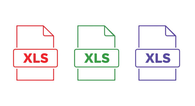 Close-up view of three colorful Excel spreadsheet icons in red green and purple on a white background