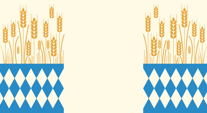 Wheat stalks in bavarian pattern border, oktoberfest concept