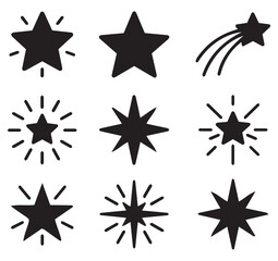 Obraz premium Star Burst Sparkle Icons Set Collection – Hand Drawn Decorative Star Shapes Vector
