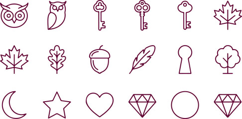 Collection of autumn nature symbols and objects icons on transparent background linear vector. © Sadhin