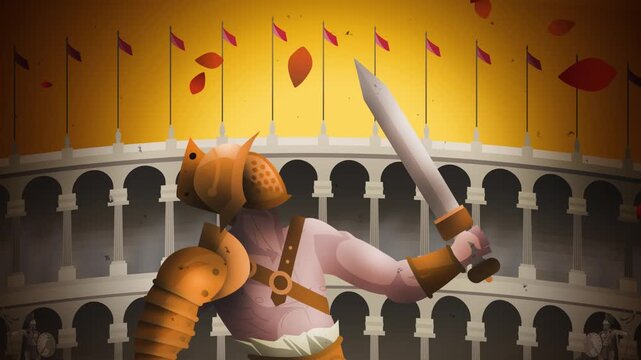 gladiator celebrating victory in the arena with sword