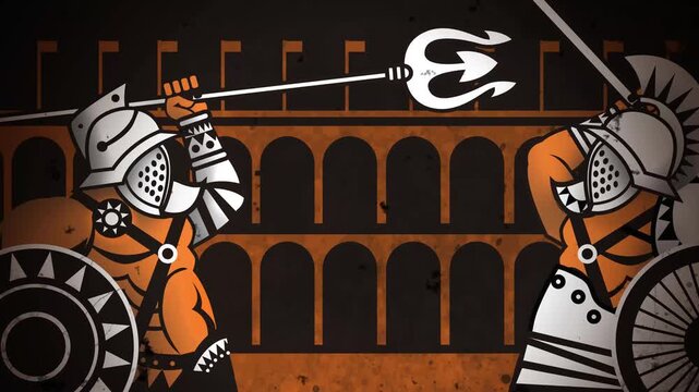 two gladiators fighting in the arena