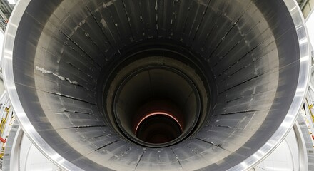Fototapeta premium Dramatic View Inside Industrial Concrete Tunnel with Circular Opening and Natural Light