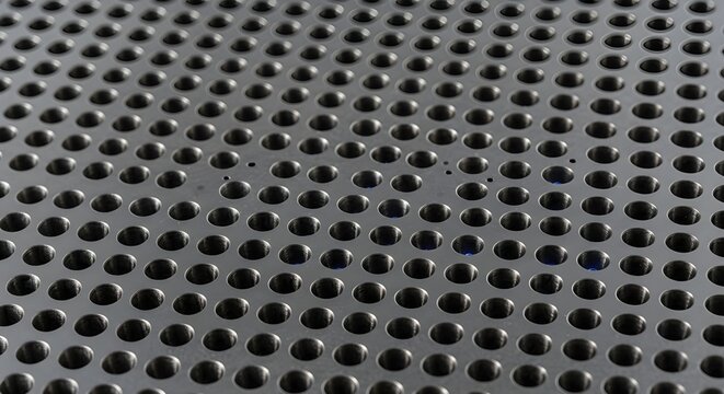 Close-up abstract texture of black circular dots on light gray seamless background pattern