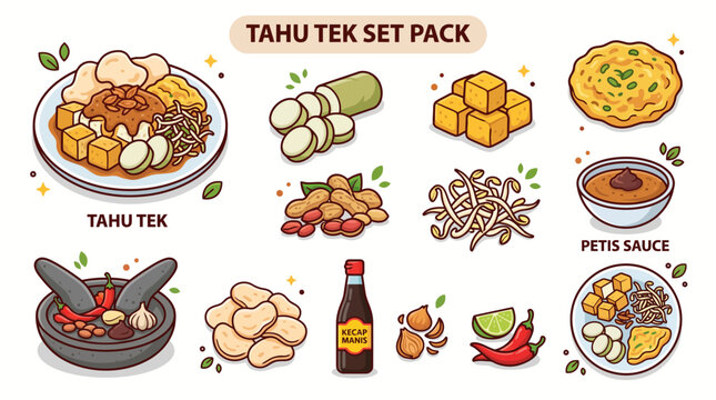 Indonesian Tahu Tek Ingredients Set Illustration 